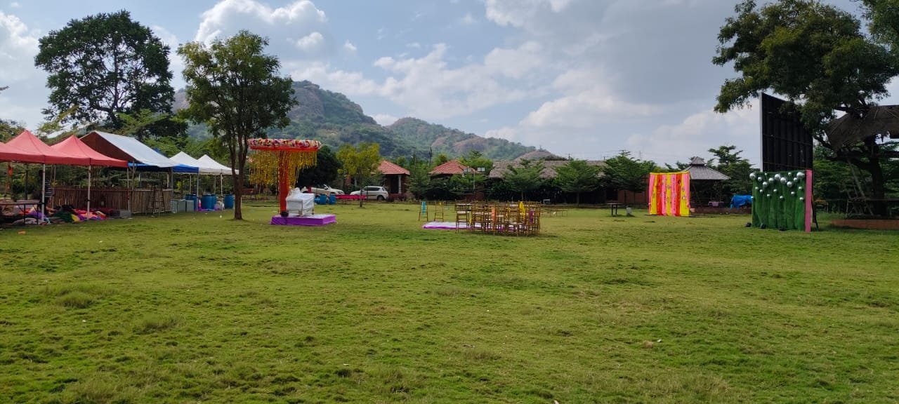 Spacious lawn prepared for an outdoor event